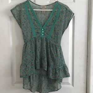 Small teal sheer floral blouse